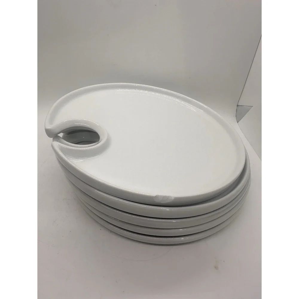 Pottery Barn Great White Mingling Wine Appetizer Plates Glass Holder Set of 5